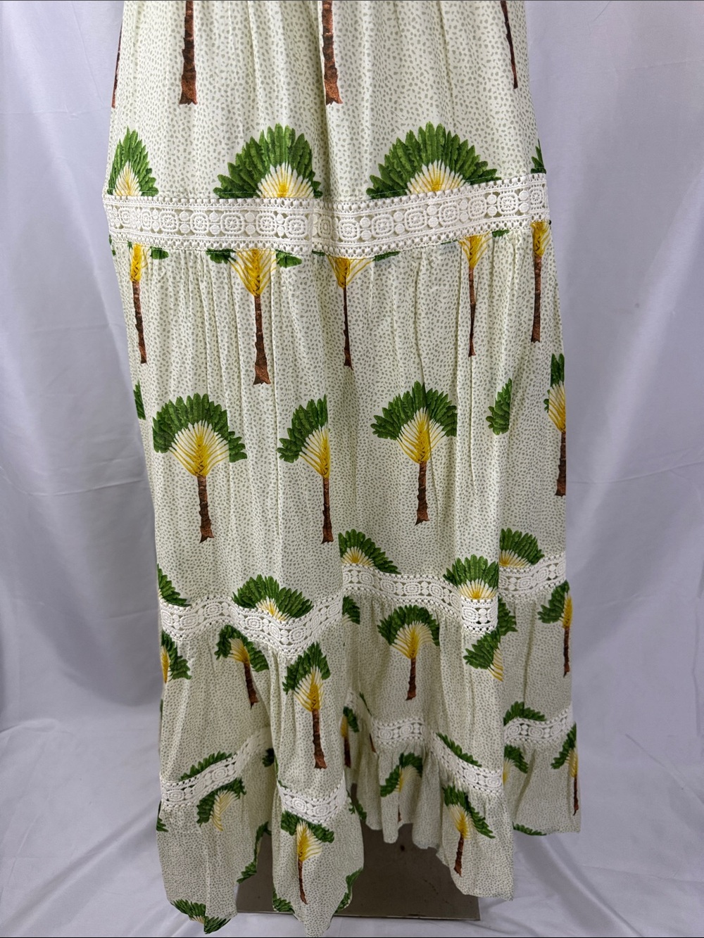 New Calypso St. Barth Cream Maxi Dress with Green & Yellow Palm Print size M - Picture 7 of 8